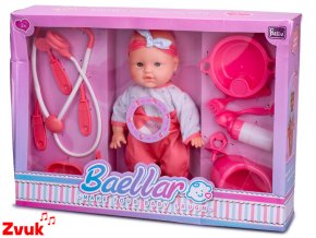 Miminko 30 cm tvrdé tělo čurající na baterie se zvukem a doplňky v krabičce