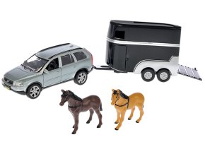 Kids Globe Traffic Volvo XC90 14 cm kov zpětný chod s přívěsem pro koně v krabičce