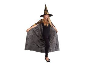 Čarodějnický plášť s kloboukem a pavučinou pro dospělé