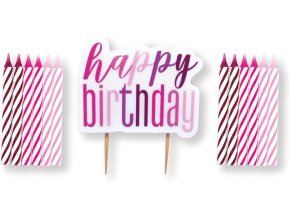 Set svíček - růžovo-bílý Happy Birthday! 13 ks