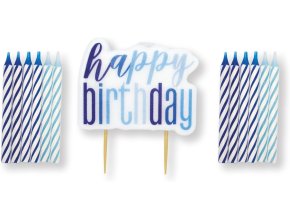 Set svíček - modro-bílý Happy Birthday! 13 ks