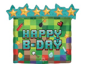 0034313 foliovy balonek pixel party happy b day 63 x 58 cm
