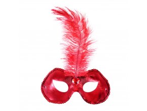 Červená škraboška / maska s pírkem