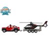 Traffic auto terénní 13 cm kov na zpětný chod s přívěsem + helikoptéra 20 cm v krabičce