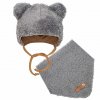 Zimní kojenecká čepička s šátkem na krk Teddy bear šedá