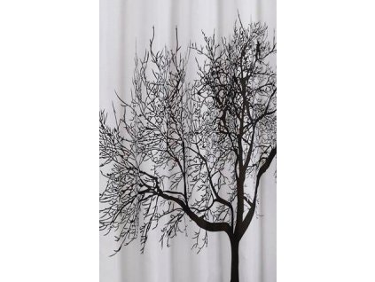 Sprchový záves 180x200cm, polyester, čierna/biela, strom