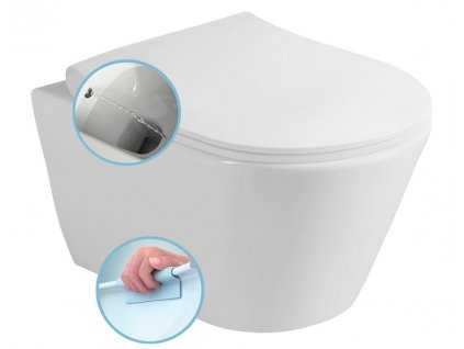 AVVA CLEANWASH závesná WC misa s bidet. spŕškou, Rimless, 35,5x53cm, biela