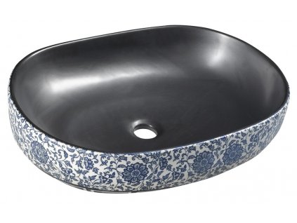 PRIORI keramické umývadlo na dosku 60x40 cm, čierná s modrým vzorom