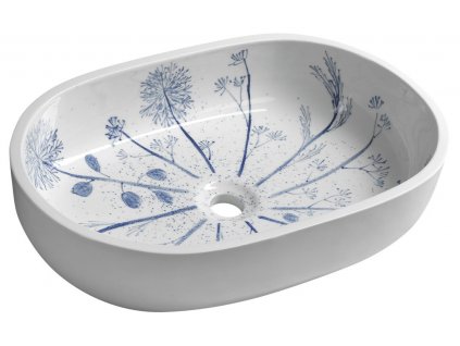 PRIORI keramické umývadlo na dosku 60x40 cm, bielá s modrým vzorom