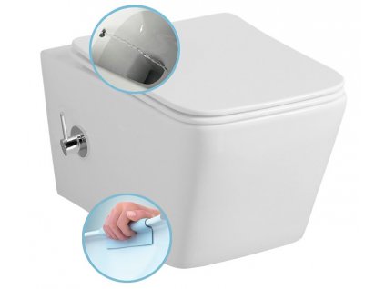 PORTO CLEANWASH závesná WC misa Rimless, integrovaná batéria a bidetová spŕška 36x52cm, biela