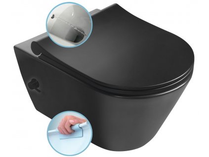 AVVA CLEANWASH závesná WC misa, integrovaná batéria a bidetová spŕška, Rimless, 35,5x53cm, čierna mat