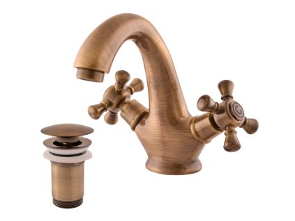 Vodovodná batéria umývadlová s výpusťou click-clack MORAVA STARÁ MOSADZ (Rozmer 3/8'')