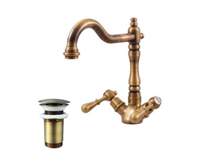 Vodovodná batéria umývadlová s výpusťou click-clack MORAVA STARÁ MOSADZ (Rozmer 3/8'')