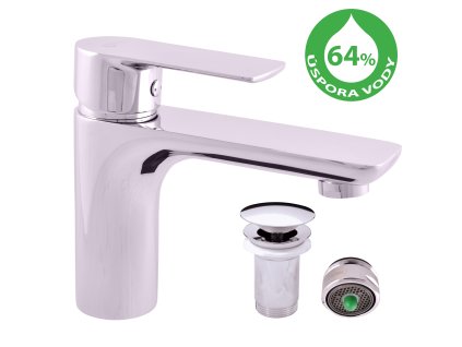 Sporiaca vodovodná batéria umývadlová s výpusťou click-clack VLTAVA ECO (Rozmer 3/8'')