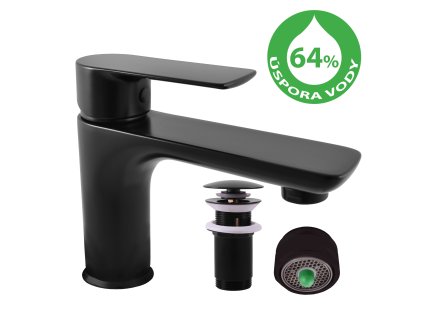 Spořící vodovodní baterie umyvadlová s výpustí click-clack VLTAVA ECO černá matná (Povrchová úprava Čierna matná, Rozmer 3/8'')