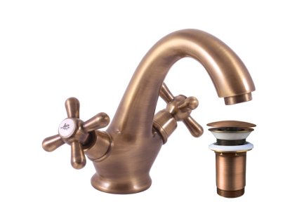 Vodovodná batéria umývadlová s výpusťou click-clack MORAVA STARÁ MOSADZ (Rozmer 3/8'')