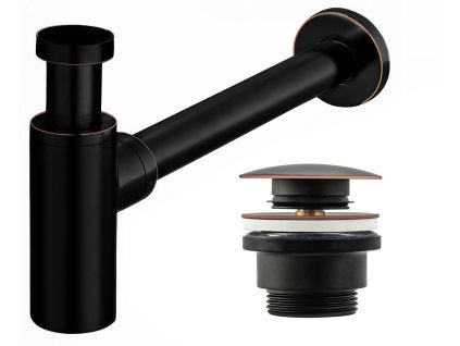 umyvadlovy kovovy sifon s click clack zatkou univerzalny cierna s patinou