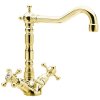 ANTEA stojánkova umývadlová batéria s retro hubicou s výpusťou, zlato