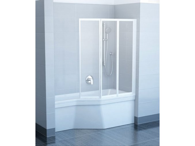 RAVAK VS3 100 BÍLÁ TRANSPARENT trojdílná skládací sprchová zástěna 100cm na vanu