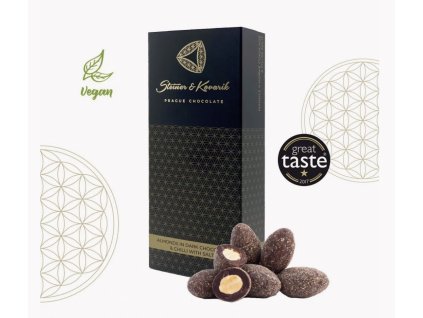 mandle v hořké čokoládě a v chilli se solí