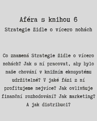 Každá kapitola Aféry s knihou se věnuje jiné oblasti knižního ekosystému - ta šestá je o strategiích - link k odběru v BIO
