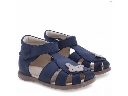 Dětské kožené sandálky EMEL E2183-16 Modrá s motýlkem (Barva Modrá, Velikost 25)