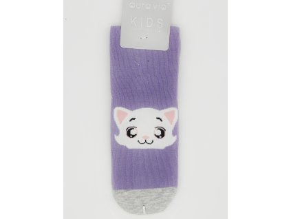 Dětské obrázkové ponožky Aura.Via kočicka (85% bavlna) fialová (Velikost 32 - 35)