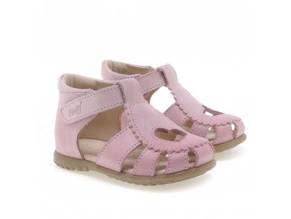 Dětské kožené sandálky EMEL E2183A-3 Růžová srdíčko (Barva Růžová, Velikost 25)