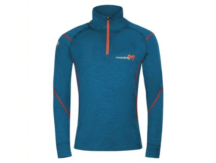 MW NRZ pánský funkční merino rolák s krátkým zipem petrol melír | PRG00634_petrol melír