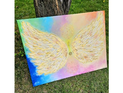 Objetí andělů originál na plátně 50x70 cm
