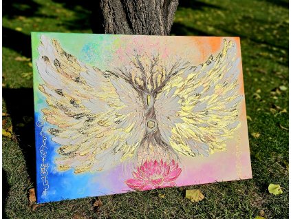 V objetí andělů originál na plátně 50x70 cm