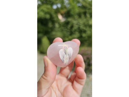 Srdíčko něžného růženínu se strážným andílkem 3.5cm