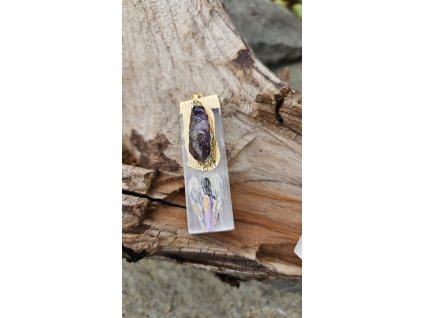 NEBESKÁ podpora-Malovaný talisman Selenitu s ametystem