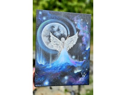 LUNA volá Tvé srdce - originál na plátně vel.30x40cm, ve tmě svítící