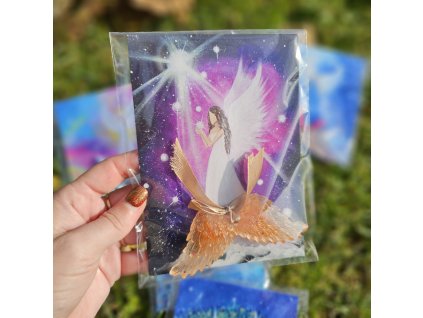 "Posel hvězd" - Kartička s poselstvím a andělskými křídly