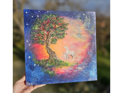 „Tam, kde se rodí světelná proroctví“ - originál na plátně vel.30x30cm