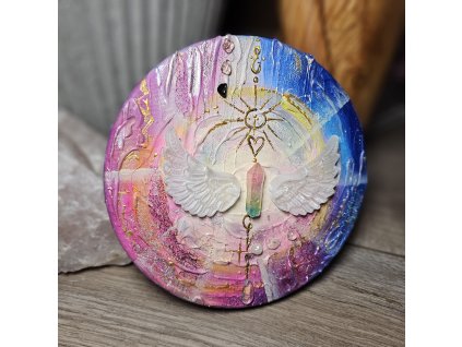 V náruči archanděla Uriela - originál na plátně 21cm