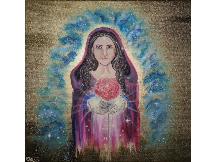 Světlo srdce - panna Marie - originál na zlatém plátně 30x30cm