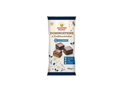 Bezlepkové DOMINO KOSTKY v jemné hořké čokoládě, 140 g, Vánoční edice, eshop.celiakarna.cz
