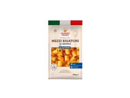 Bezlepkové těstoviny, MEZZI RIGATONI Al Bronzo, rýže kukuřice, 500 g, eshop.celiakarna.cz