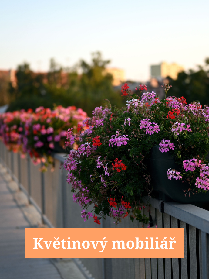 Květináče, půlmísy na sloupy veřejného osvětlení, truhlíky na zábradlí mostů, velkoobjemové nádoby