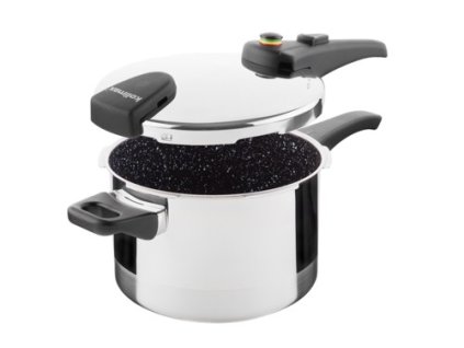 Tlakový hrnec BIOMAX s BIO ventilem, průměr 22 cm, objem 6.0 l, keramický povrch černý granit