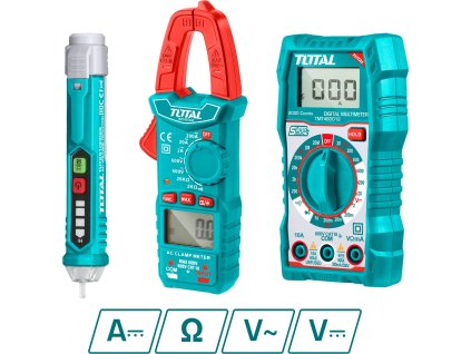 Sada digitálního multimetru, multimetru klešťového a zkoušečky AC napětí, Total