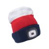 čepice s čelovkou 4x45lm, USB nabíjení, bílo-červeno-modrá, univerzální velikost, 73% acryl a 27% polyester