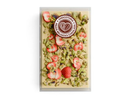 Bílá čokoláda s pistáciemi a lyofilizovanými jahodami (3)