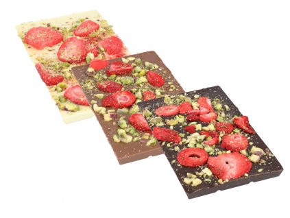 Chocotopia čokoláda - pistácie + mrazem sušené jahody