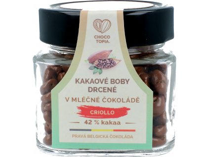 Kakaové boby Criollo drcené v mléčné Criollo čokoládě 42% 130g