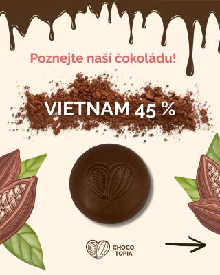 🇻🇳 Objevte další klenot z naší čokoládové kolekce – Vietnam 45 %. Země s mladou, dynamicky se rozvíjející kakaovou scénou...