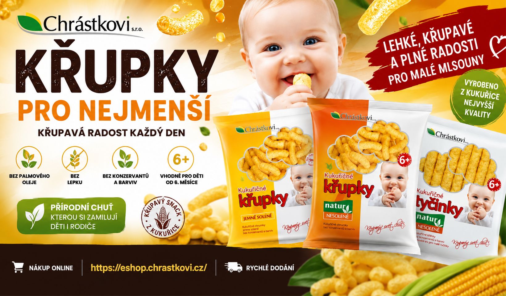 Zdravé dětské křupky Chrástkovice pro nejmenší bez přidané soli
