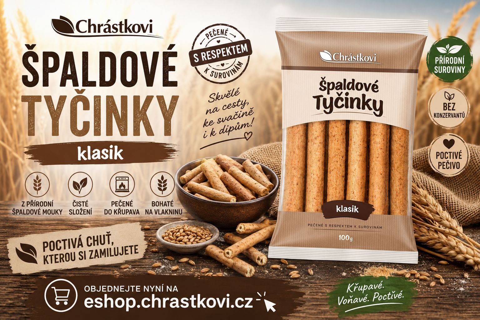 Špaldové tyčinky klasika 100g Chrástkovi – prémiová kvalita a řemeslné zpracování